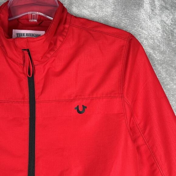 True Religion Jacket Mens Small Red Black Track Jacket Lightweight Street Preppy - Picture 6 of 12